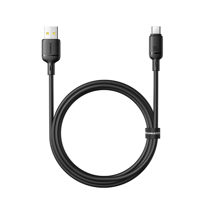 Baseus‏ Silky‏ Cable ‏USB-A→C ‏3A ‏1m‏ Black - كيبل باسيوس سيلكي من يو إس بي أي إلى يو إس بي سي بقوة ٣ أمبير وطول متر واحد باللون الأسود