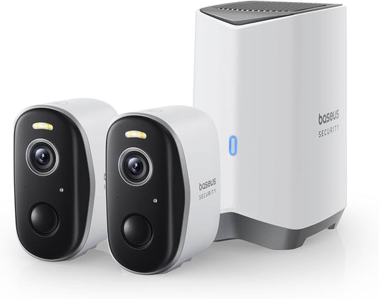 Baseus Security N1 Outdoor Camera 2K 2-Cam Kit White UK-باسيوس سيكيوريتي إن ١ كاميرا خارجية مزدوجة بدقة ٢كي مع طقم كاميرتين لون أبيض – نسخة المملكة المتحدة