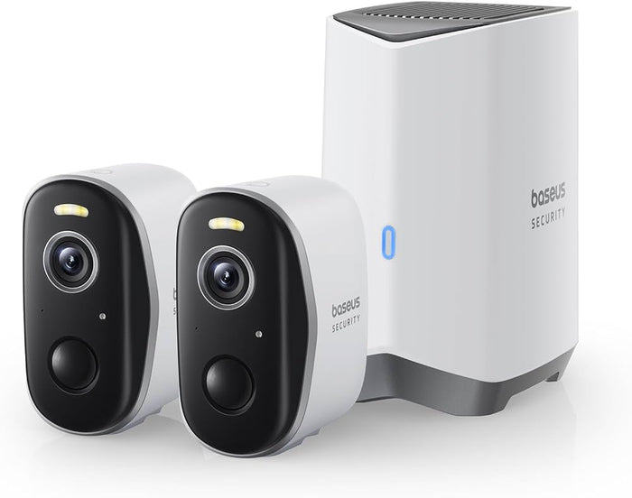 Baseus Security N1 Outdoor Camera 2K 2-Cam Kit White UK-باسيوس سيكيوريتي إن ١ كاميرا خارجية مزدوجة بدقة ٢كي مع طقم كاميرتين لون أبيض – نسخة المملكة المتحدة