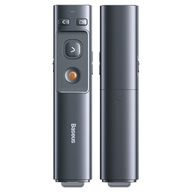 Baseus Orange Dot Wireless Presenter Red Laser Grey (No Battery-جهاز تحكّم لاسلكي للعروض التقديمية من بيسوس – ليزر أحمر، لون رمادي (بدون بطارية)