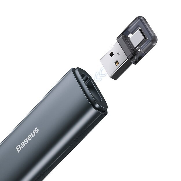 Baseus Orange Dot Wireless Presenter Red Laser Grey (No Battery-جهاز تحكّم لاسلكي للعروض التقديمية من بيسوس – ليزر أحمر، لون رمادي (بدون بطارية)