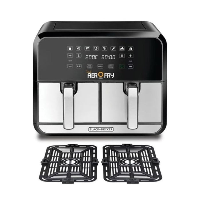 Black&Decker DZAF1700-B5 Air Fryer 8L black/silver - قلاية هوائية رقمية بمناطق مزدوجة بسعة 8 لتر وبقدرة 1700 واط من بلاك اند ديكر