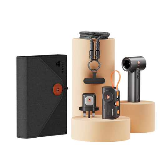 Havit STK011 UK Charger Kit BLACK - طقم شاحن مع مروحة محمولة وشاشة رقمية من هافيت اسود