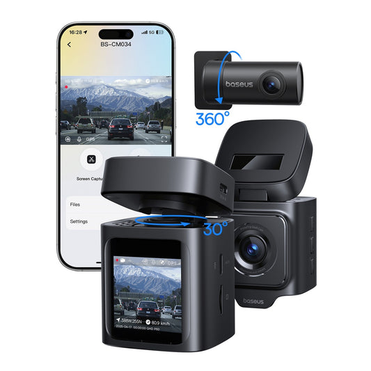 Baseus PrimeTrip VD1 Dash Cam 3K+1080p Black-باسيوس برايم تريب في دي واحد كاميرا سيارة أمامية بدقة ثلاثة كيه زائد ألف وثمانون بي لون أسود