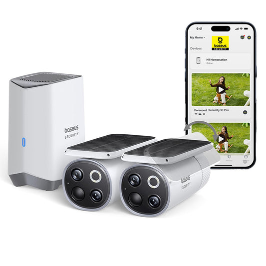 Baseus Security S1 Pro Outdoor Dual Camera 3K 2- Cam Kit White UK - باسيوس كاميرا مراقبة خارجية S1 برو مزدوجة بدقة 3K طقم كاميرتين لون أبيض قابس بريطاني