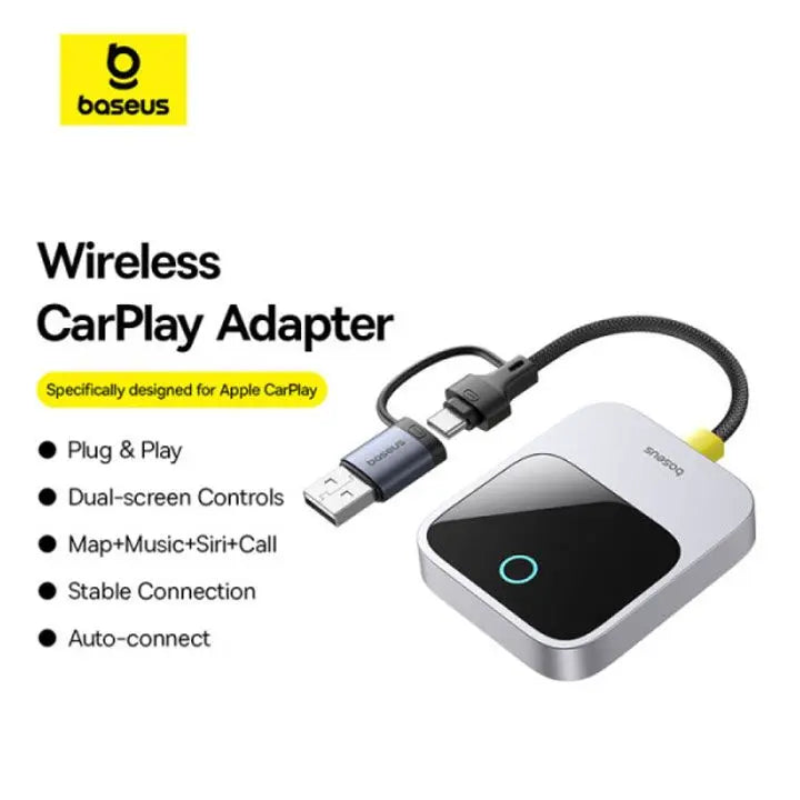 Baseus SafeJourney Wireless CarPlay Adapter Grey - ادابتر كار بلي من باسيوس