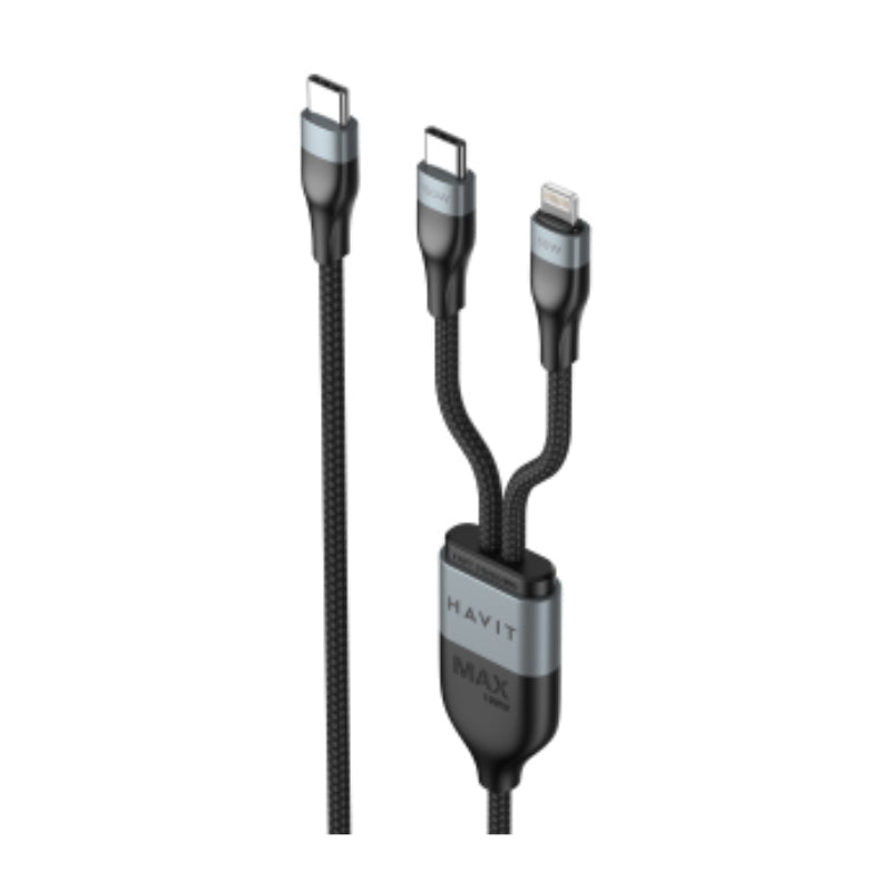 Havit CB6326 Cable type C to C+L 1.2m 100W+30W Black - كيبل تايب سي تايب سي30 + 100 واط من هافيت اسود