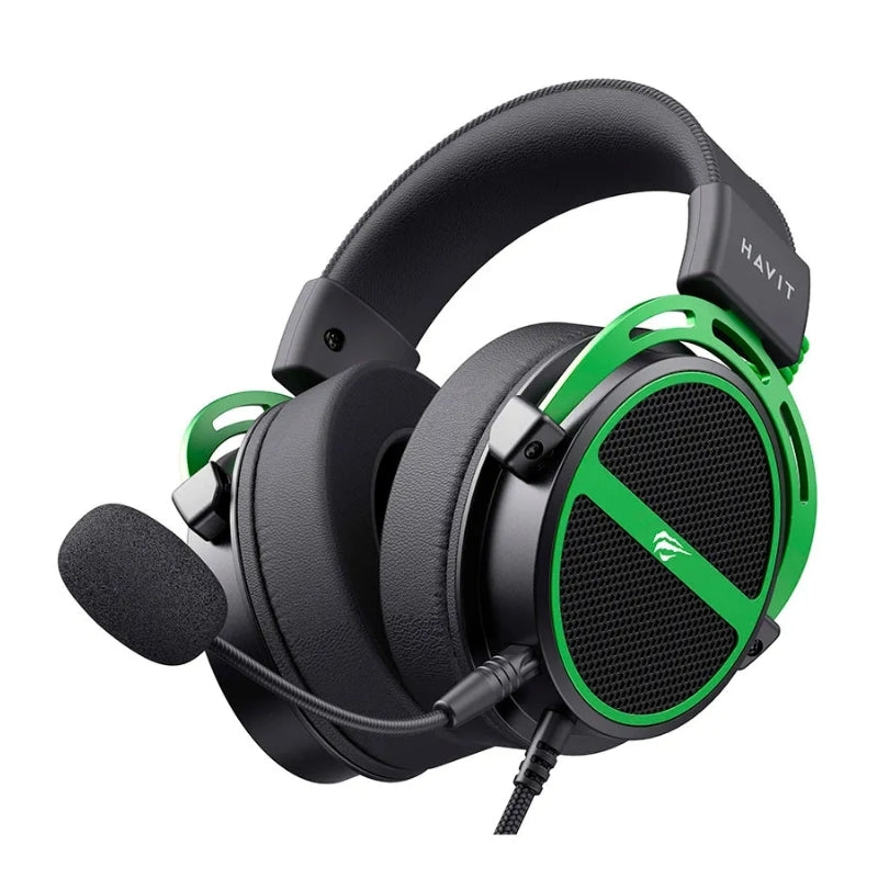 Havit H2030E Gaming Headphone Alloy Light weight 3.5 mm Wired Black + Green - سماعات هيدسيت سلكيه للالعاب من هافيت