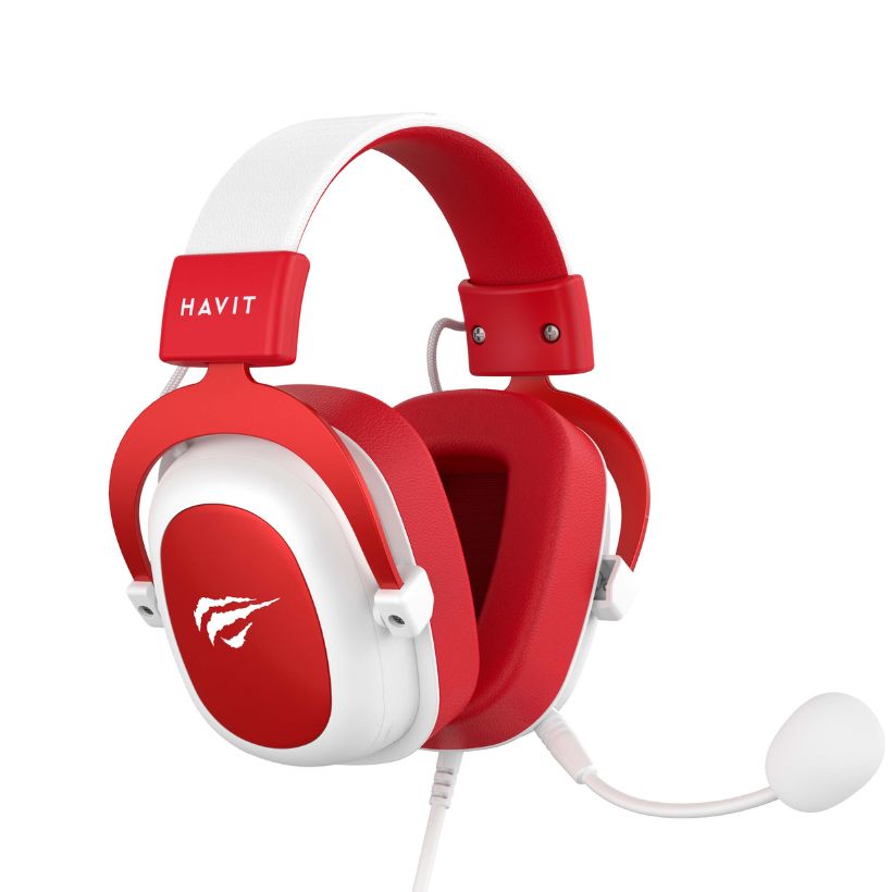 Havit H2002d Gaming Headphone Wired 3.5 mm Jack White + Red - سماعات هيدسيت سلكية للالعاب من هافيت ابيض وردي