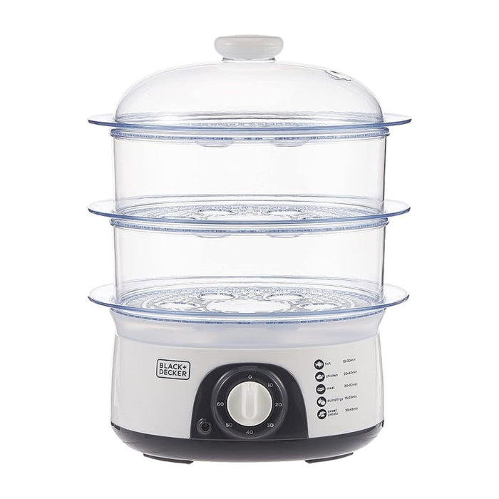 Black&Decker HS6000-B5 FOOD STEAMER 775W silver/ White - جهاز طهي الطعام بالبخار بسعة 10 لتر وبقدرة 775 واط من بلاك اد ديكر