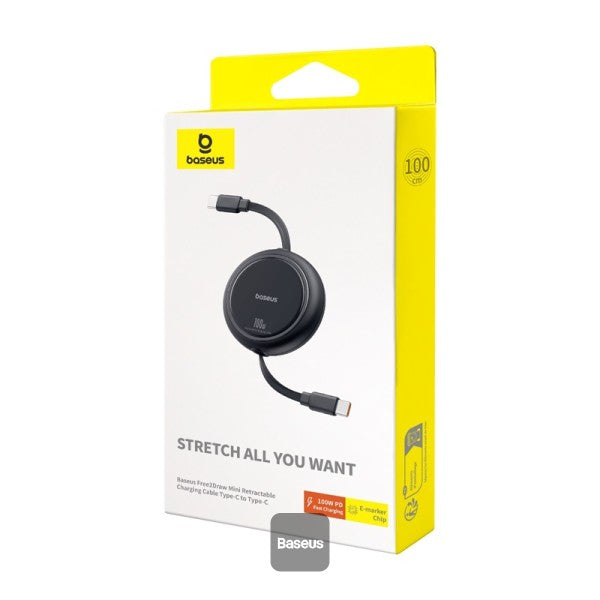 Baseus 60W Type-c Free2pull Retractable Fast Charging Cable - كيبل باسيوس بقوة ٦٠ واط قابل للسحب تايب سي الي تايب سي