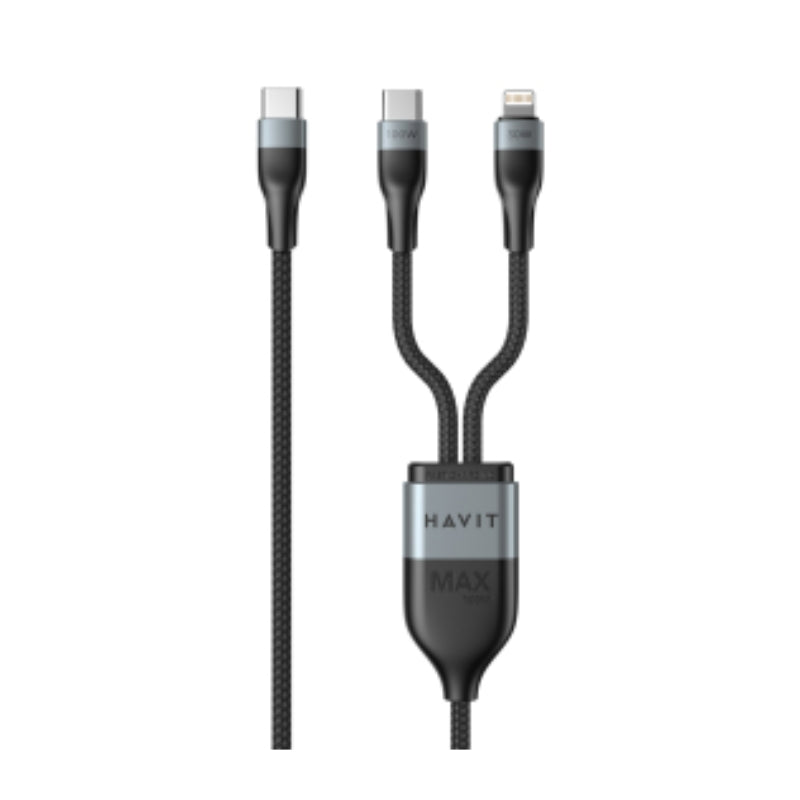 Havit CB6326 Cable type C to C+L 1.2m 100W+30W Black - كيبل تايب سي تايب سي30 + 100 واط من هافيت اسود