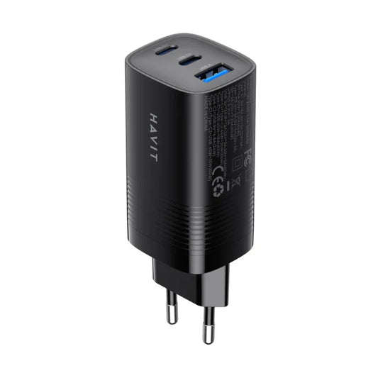 Havit UC20 UK 3-Port Travel Charger 67W Black - شاحن 67 واط من هافيت اسود