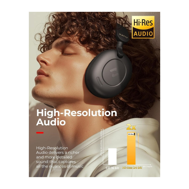 Havit H655BT Hybird Witeless Headset Black - سماعات هيدسيت لاسلكية مع تقنية الغاء الضوضاء من هافيت اسود