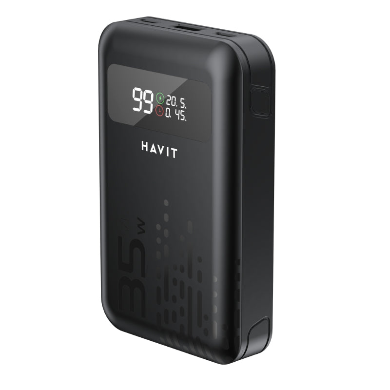 Havit PB5211 Power bank 10200mA 45W with 2 cable Black - باوربن   10200 ملي امبير 45 واط مع شاشة رقمية من هافيت