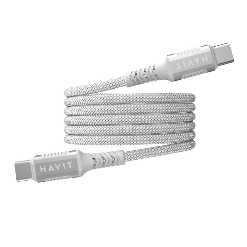 Havit CB6297 Magnetic Cable type C to C 1m 60W White - كيبل تايب سي تايب سي مغناطيسي 60 واط من هافيت