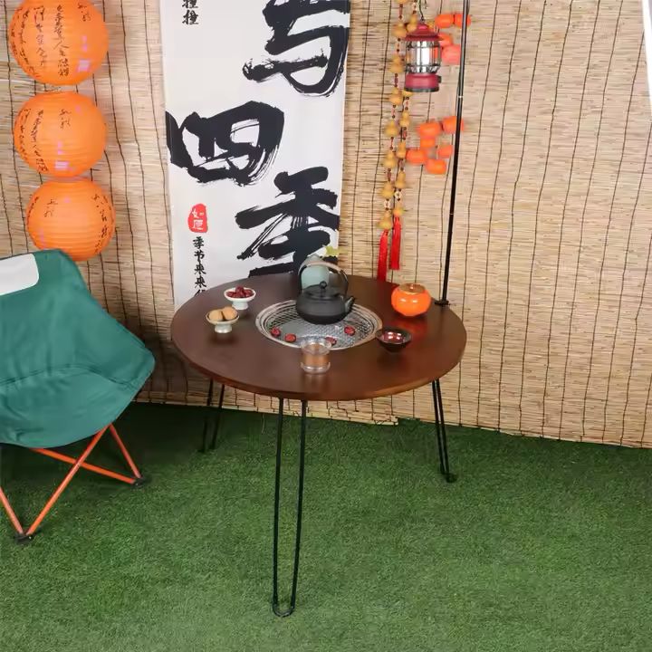 طاولة متنقلة للرحلات والباربكيو – دائرية وقابلة للطي