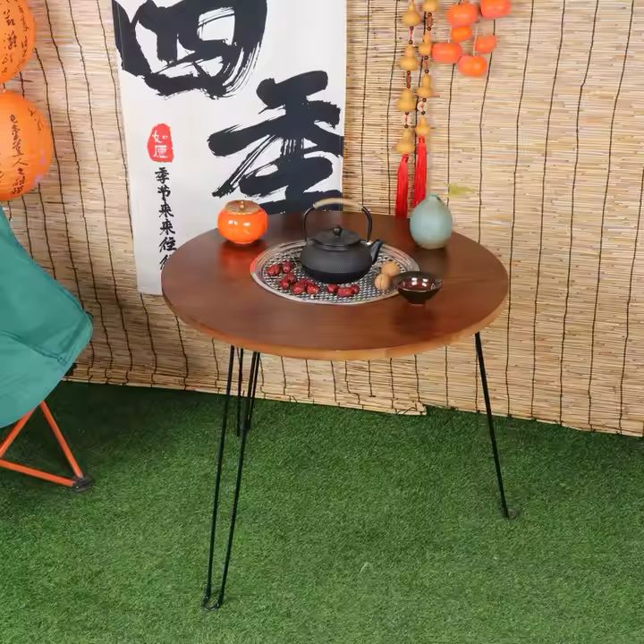 طاولة متنقلة للرحلات والباربكيو – دائرية وقابلة للطي