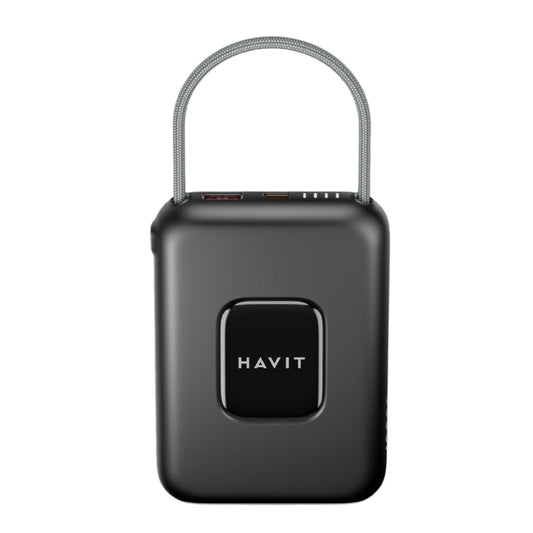 Havit PB32 Power bank 10000mA 22.5W Black - باوربنك 10000 ملي امبير 22.5 واط مع كيبل تايب سي مدمج من هافيت اسود
