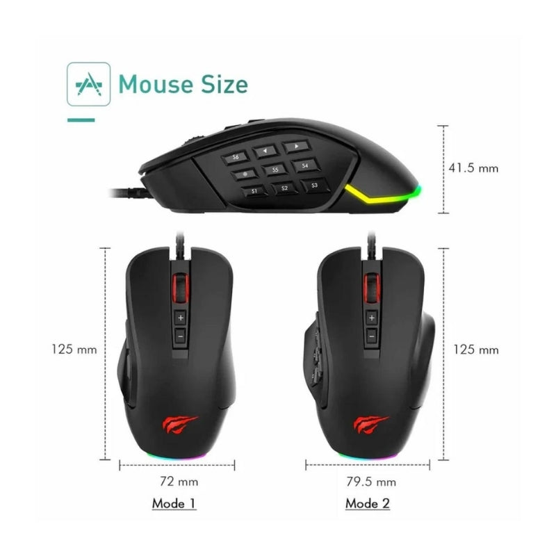 Havit MS900 RGB Backlit Programmable Gaming Mouse Black - ماوس لاسلكي من هافيت اسود