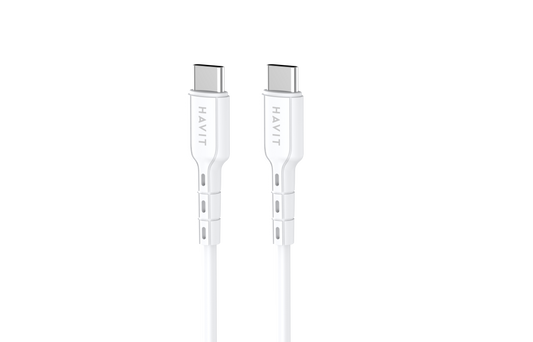 Havit CB6235 USB C to C 60W Fast Charging Cable 1m White - كيبل تايب سي تايب سي من هافيت ابيض