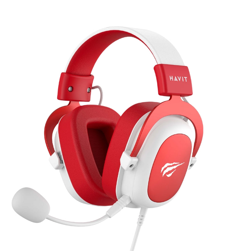 Havit H2002d Gaming Headphone Wired 3.5 mm Jack White + Red - سماعات هيدسيت سلكية للالعاب من هافيت ابيض وردي