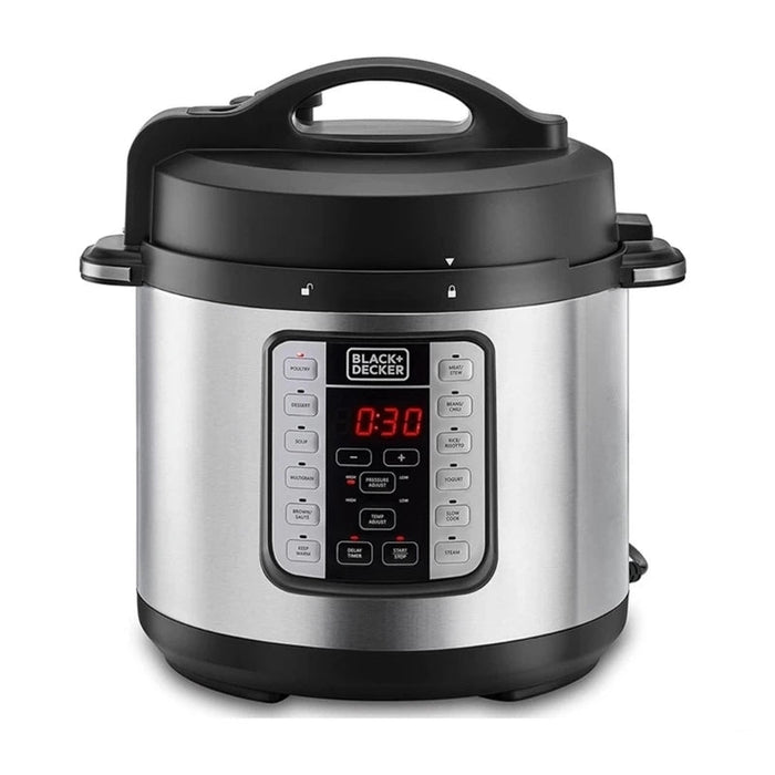 Black&Decker PCP1000-B5 PRESSURE COOKER 1000W 7L silver/black - قدر ضغط كهربائي 7 في 1 بسعة 7 لتر وبقدرة 1000 واط من بلاك اند ديكر