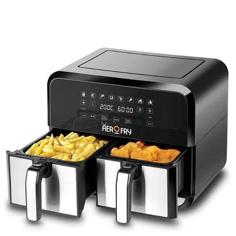 Black&Decker DZAF1700-B5 Air Fryer 8L black/silver - قلاية هوائية رقمية بمناطق مزدوجة بسعة 8 لتر وبقدرة 1700 واط من بلاك اند ديكر