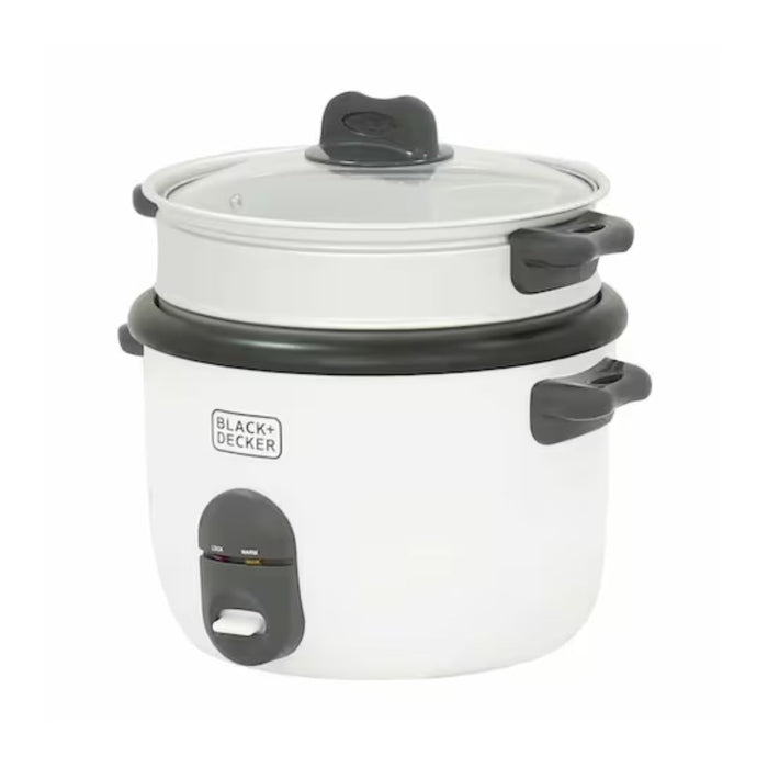 Black&Decker RC1860-B5 Rice Cooker 700W 1.8L white/silver - قدر طبخ الارز الكهربائي بسعة 1.8 لتر وبقدرة 700 واط من بلاك اند ديكر