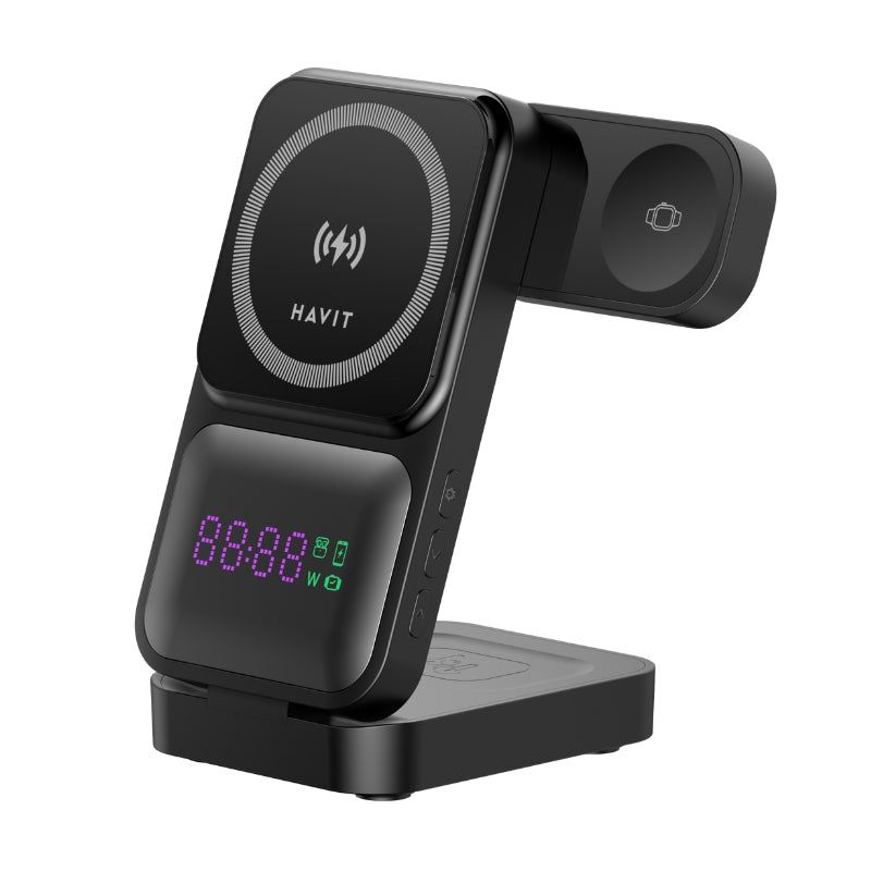 Havit W3107 3in1 Wireless Charger BLACK - شاحن لاسلكي 3 في 1 من هافيت