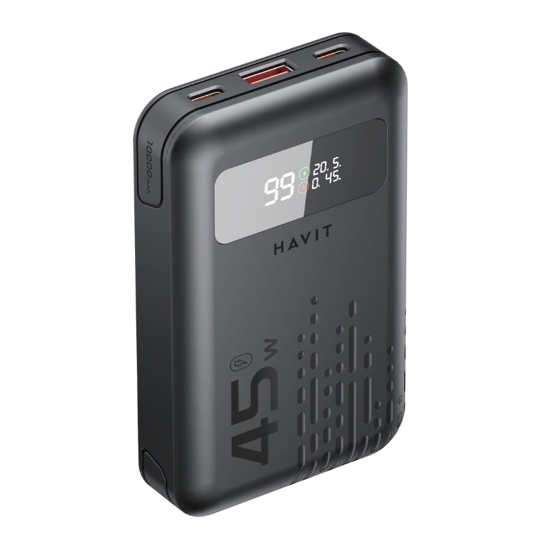 Havit PB5211 Power bank 10200mA 45W with 2 cable Black - باوربن   10200 ملي امبير 45 واط مع شاشة رقمية من هافيت