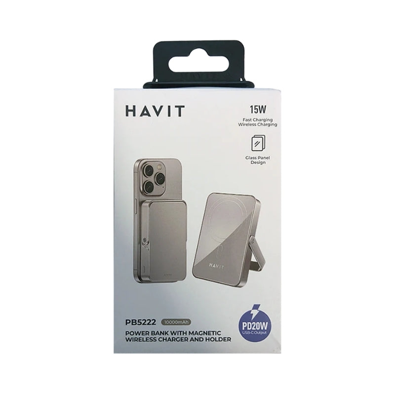 Havit PB5222 Power Bank Titanium - باوربنك 10000 ملي امبير مع شاحن مغناطيسي من هافيت تيتانيوم