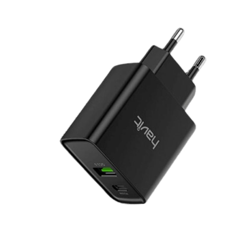Havit UC220 UK charger PD20W 2-port black+gray -  شاحن 20 واط من هافيت