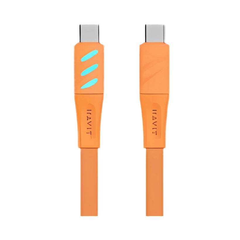 Havit CB6254 cable 1m Type-C TO Type-C PD60W Orange - كيبل شحن تايب سي تايب سي 60 واط من هافيت برتقالي