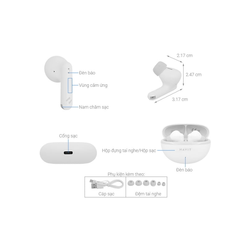 Havit TW986 True Wireless Earbuds - White  - سماعات من هافيت